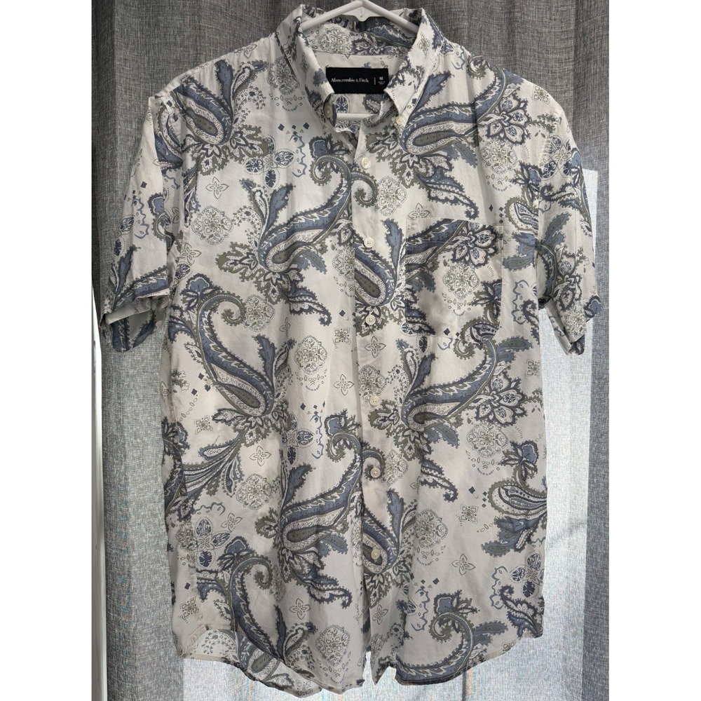 Abercrombie‎ & Fitch Paisley Button Up Short Sleeve Shirt Mens Medium Cotton EUC